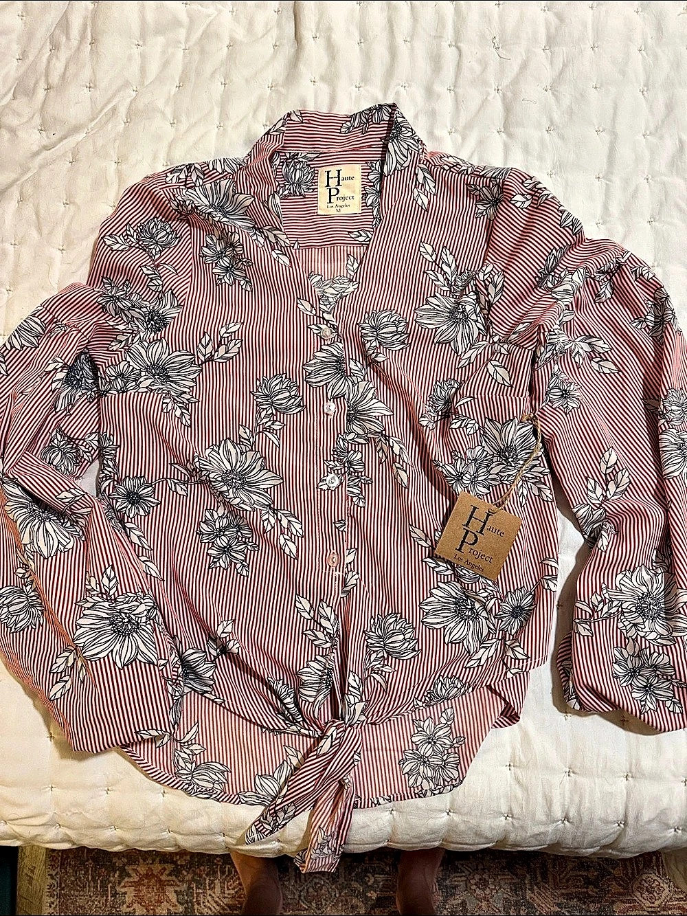 Haute Project Los Angeles Floral Tie-Front Button Down Pink Medium NWT